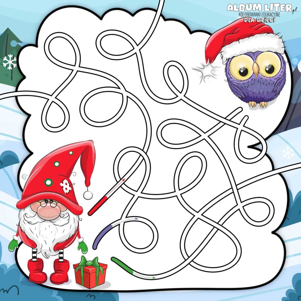 rysuj po śladzie - zimowe szlaczki do druku za darmo